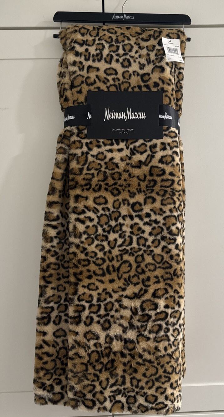 NEIMAN MARCUS Luxury CHEETAH Design Faux Mink Fur Throw Blanket NEW WITH TAGS